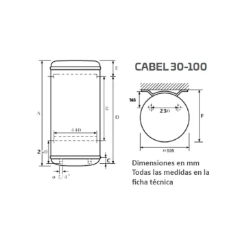 Medidas Termo Electrico Vertical Cabel 30L