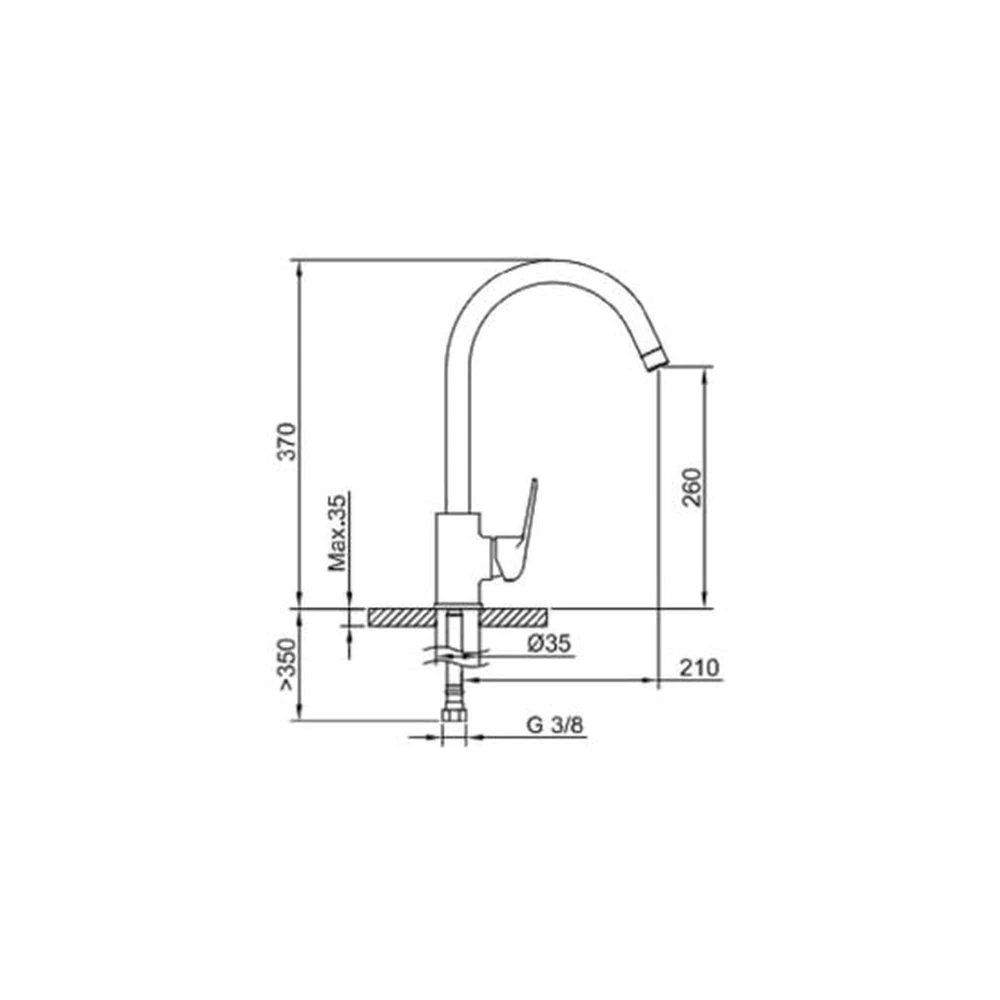 Medidas detalladas del monomando para fregadero modelo EC3 Cabel Plus Sfera.